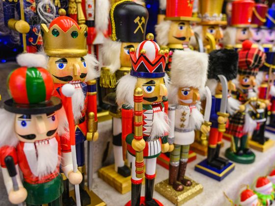 Row of nutcrackers on shelf
